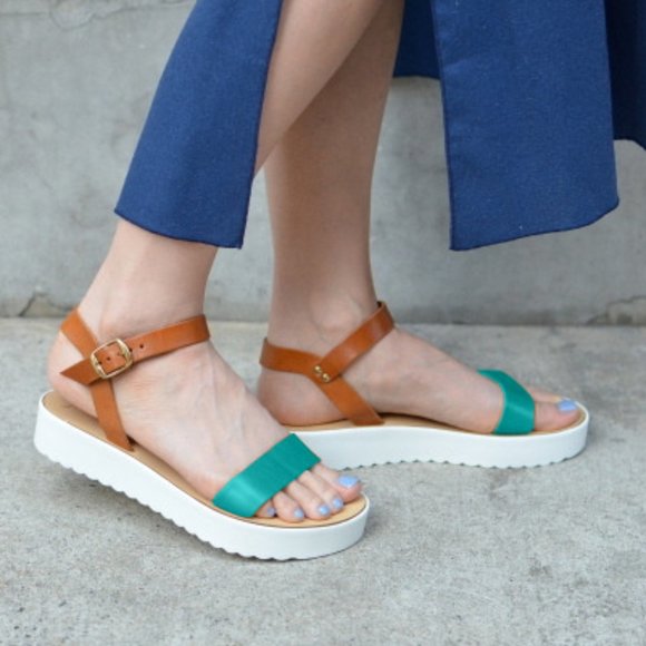 Greek Leather Platform Sandals Nicolas Lainas Size 6 EU 36 - Picture 2 of 15